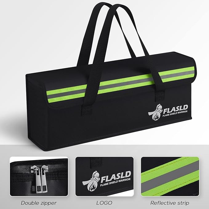 FLASLD E-Bike Battery Bag Fireproof Safe Charging Bag Explosionproof Lipo Battery Bag Large Capatity for Storage Charging (16 x 4.3 x 5in)