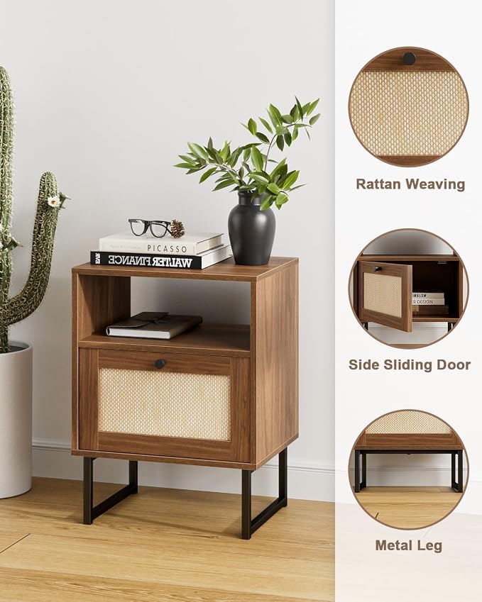 Masupu Rattan Nightstand, Modern Boho Farmhouse Wood Bedside Table - Image 7