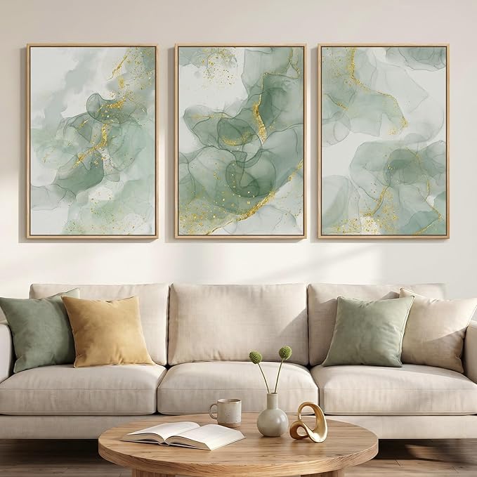 Large Framed Sage Green Abstract Wall Art by Cuspin