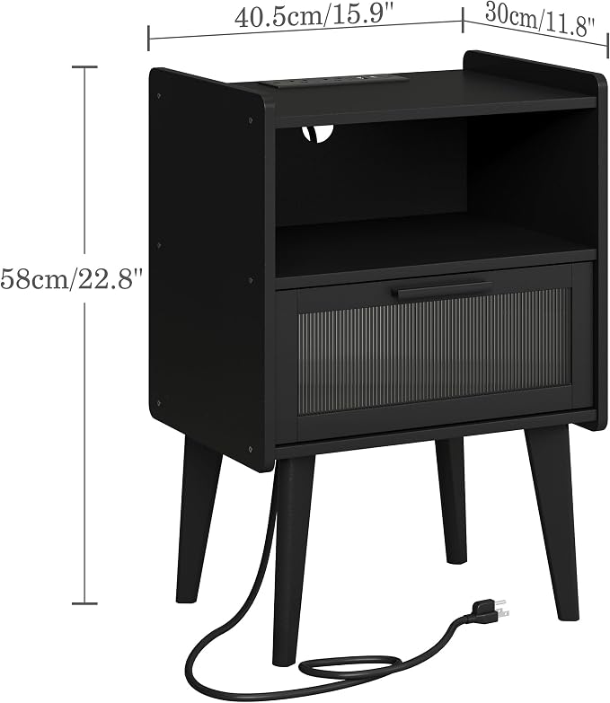 MMEOLUOOK Nightstand with Charging Station, Bedside Tables, End Table Side - Image 3