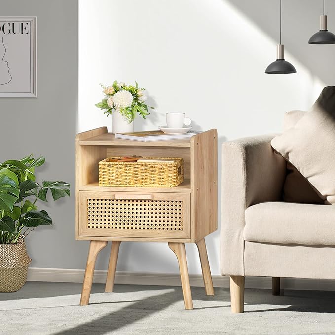 Lerliuo Rattan Nightstand, Boho Side Table - Image 4