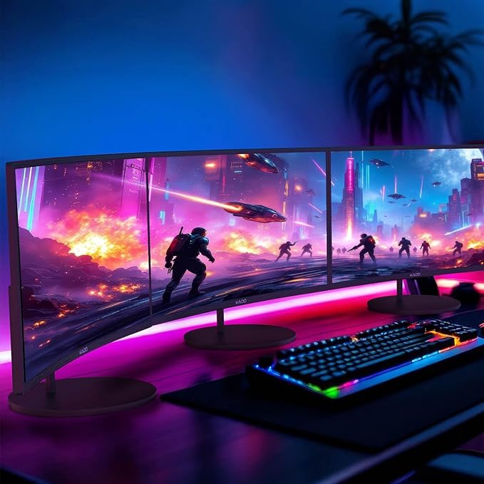 Kado Triple Monitor Setup - 3-Pack 24" Curved 1920x1080 Computer Monitor 1500R 75Hz VESA Mount HDMI Office Gaming Hybrid Built-in Speakers (C24X Trio Series)