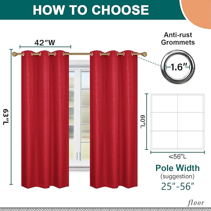 Diraysid 100% Blackout Curtains Red Linen Curtains - Image 3