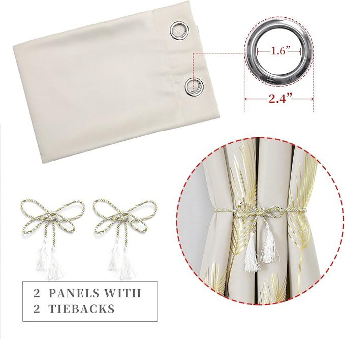 Cream Beige Room Darkening Curtains Window Curtains 90 Inches Long, Thermal - Image 4