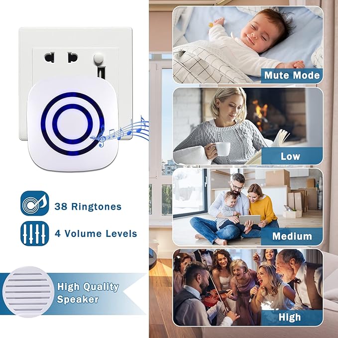 Motion Sensor Alarm - Seanme Wireless Driveway Alarm 100m Long Distance Signal Transmission, Home Security Alarm System Motion Sensor Doorbell with 38 Chime Tunes (1 reciver and 2 Sensor)