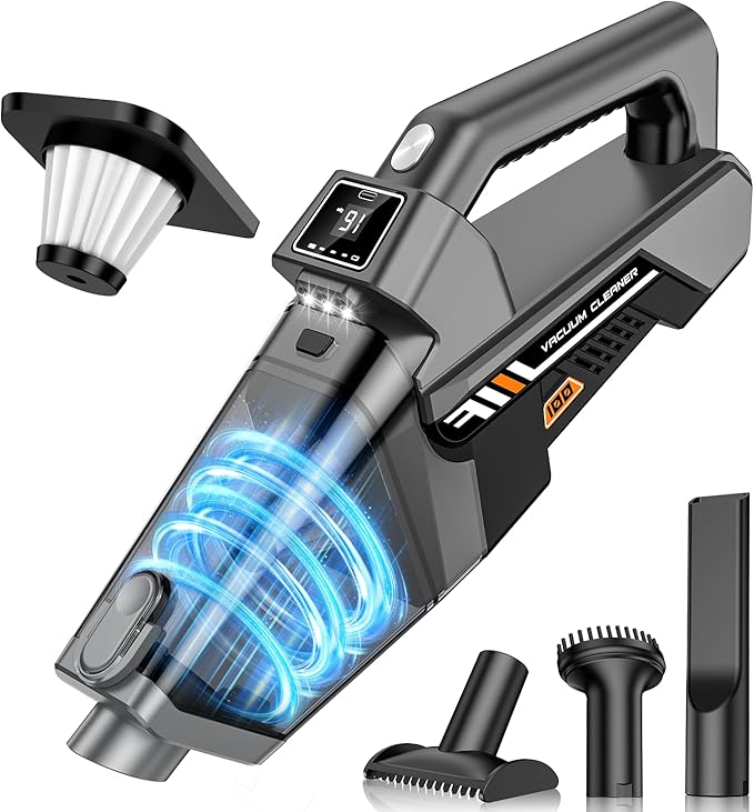 Gxzsk Handheld Vacuum Cordless, 16KPA Powerful Suction Hand Held Vacuum Cleaner Dust Busters Cordless Rechargeable, HD Display & 3 LED Lights, Portable Vacuum for Car, Home, Pet Hair