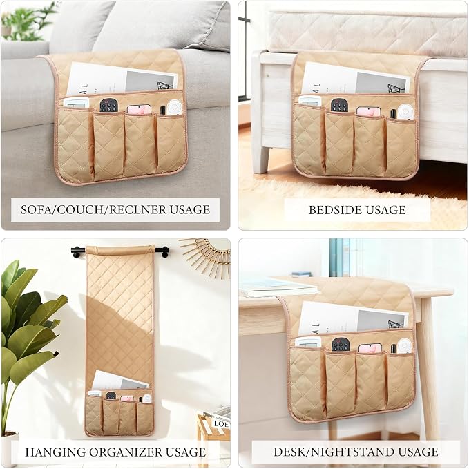 Armchair Caddy for Recliner, Non Slip Sofa Arm Organizer, Khaki | 5-Pocket - Image 5