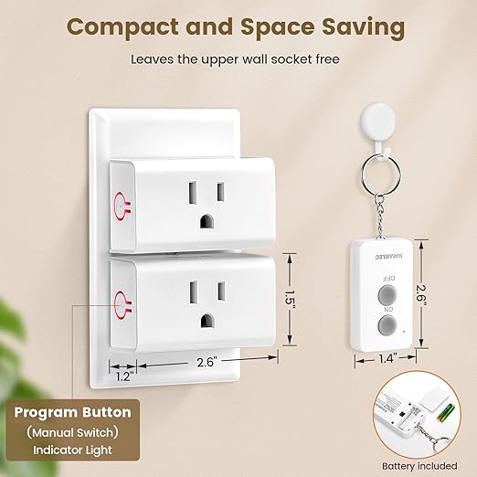 SURAIELEC Remote Control Outlet, Wireless Light Switch - Keychain Remote, 15 AMP, 100FT Range, No Interference, Remote Light Switch Kit for Lamp, Fan, Christmas Tree Light, Household Appliance