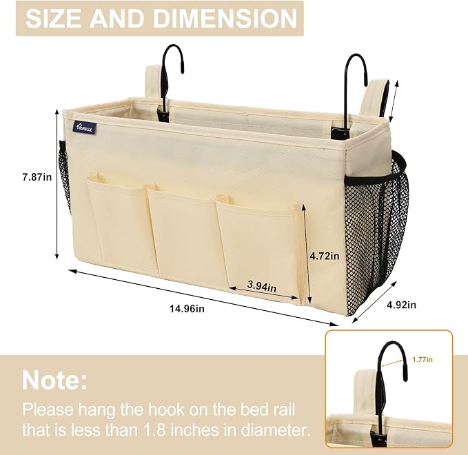 Surblue Bedside Organizer with Hook Caddy Hanging Storage Bag with Adjustable - Image 6