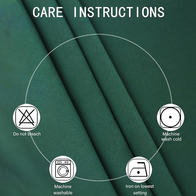 Blackout Curtains 66 x 54 Inch Long Dark Green Curtains Set of 2 Panels Room - Image 4