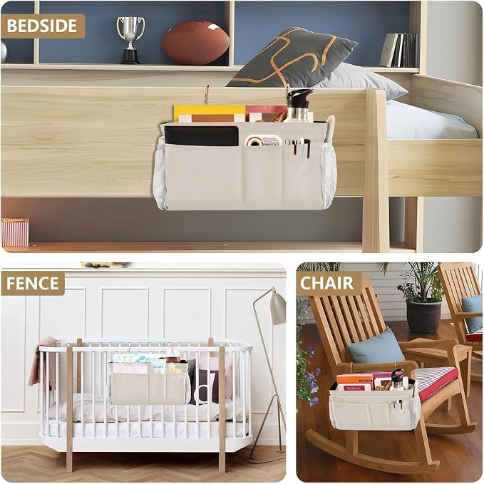 DOMIKING Beige Bedside Caddy for Dorm Bed Recliner Armrest Organizer - Image 8