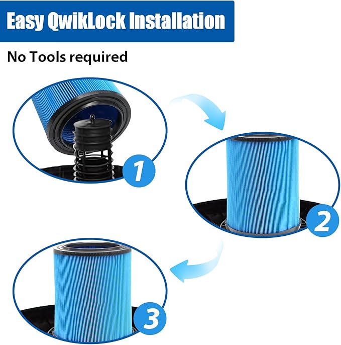 1 Pack VF5000 Replacement Filter for Rigid Shop Vac, H11 Washable & Reusable 3-Layer Filter with QwikLock, Fits 5-20 Gallon Wet/Dry Vacuums (WD0671, RV2400, WD1450, WD1851, etc.)