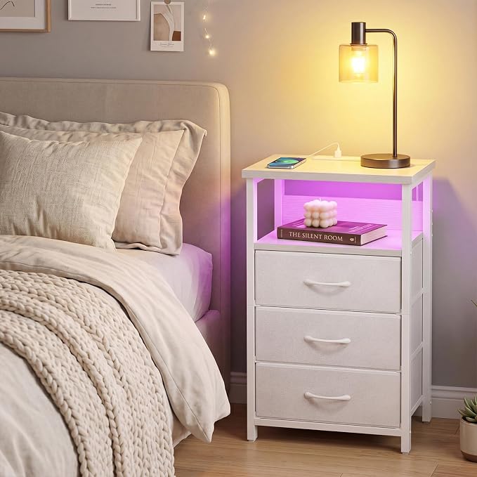 Fixwal Night Stand with 3 Drawers, built-in bedside charger, 2 AC outlets & 2 - Image 2