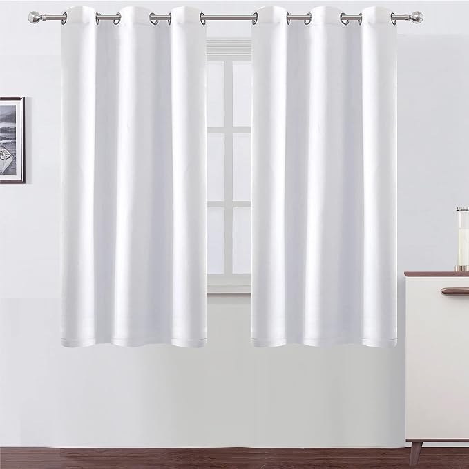 100% Blackout Curtains 63 Inch Length 2 Panels White Curtains - Image 2