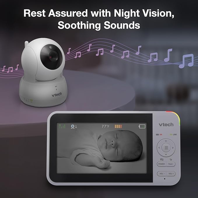 VTech VM924 No WiFi Remote Pan-Tilt-Zoom Video Baby Monitor - 5" LCD Screen, Up to 17Hrs Video/31Hrs Audio Battery, 1000ft Range, Night Vision, Soothing Sounds, Temperature Sensor