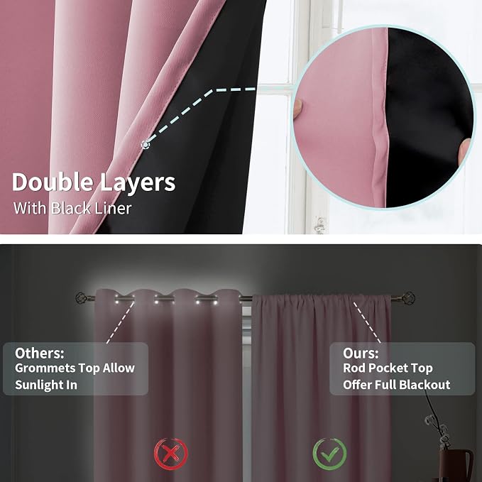 BGment Pink Blackout Curtains for Girls Room 45 Inch Length 2 Panels | Kids - Image 7