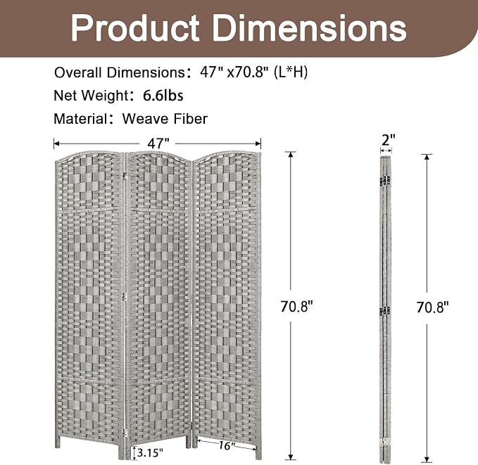 RHF Room Divider Panel, Partition Room Dividers, 3Panel Privacy Screen - Image 3