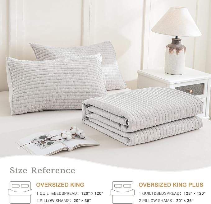 CozyTide Oversized King Bedspread 128"x120", Stone-Washed Cotton King Quilt - Image 7