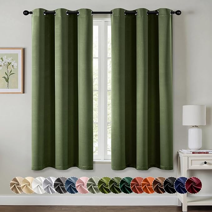 MIULEE Blackout Curtains for Bedroom 2 Panels 34 x 45 Inch Long Olive Green | by MIULEE