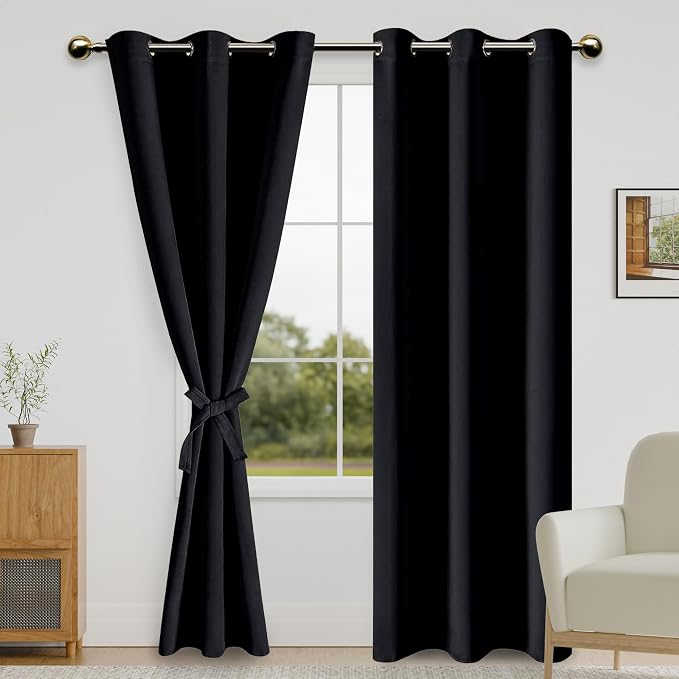 DWCN Black Blackout Curtains – Thermal Insulated Light Blocking Grommet Drapes by DWCN