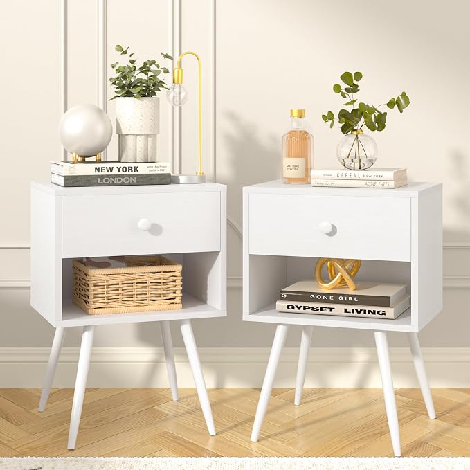 VECELO Nightstands Set of 2, Mid Century Modern End Bedside Table, Night Stand by VECELO