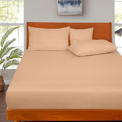 ROYALE LINENS 300 Thread Count 100% Long Staple Combed Cotton Fitted Sheet Twin XL - Super Soft Deep Pocket Bottom Sheet - Fitted Sheets Only - Elastic Sheets (Twin XL, Sand)