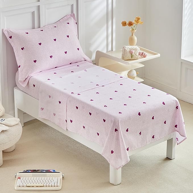 DuShow 4 Pieces Toddler Bedding Set,Purple Star Toddler Girl Comforter Set,Super Soft Reversible Toddler Sheet Set,Lightweight Crib Bed Set -Purple