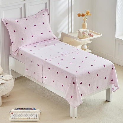 DuShow 4 Pieces Toddler Bedding Set,Purple Star Toddler Girl Comforter Set,Super Soft Reversible Toddler Sheet Set,Lightweight Crib Bed Set -Purple