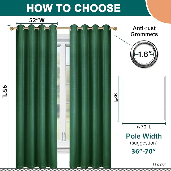 Diraysid 100% Blackout Curtains Dark Green Linen Curtains - Image 4