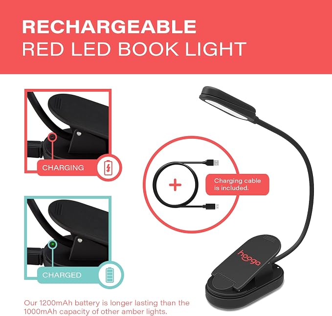 hooga Red Book Light, Rechargeable Clip On 625nm LED Light - Image 4