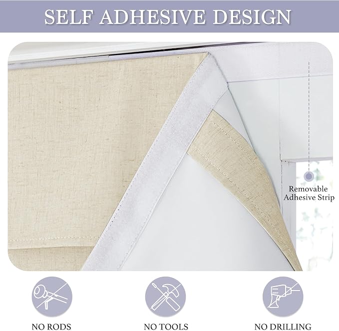 RYB HOME Natural Linen Textured French Door Window Curtains 100% Blackout | - Image 2