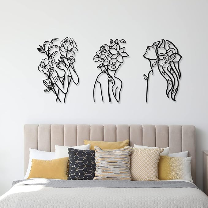 Photect 3 Pcs Metal Wall Art Decor Minimalist Abstract Woman Wall Art Metal - Image 7