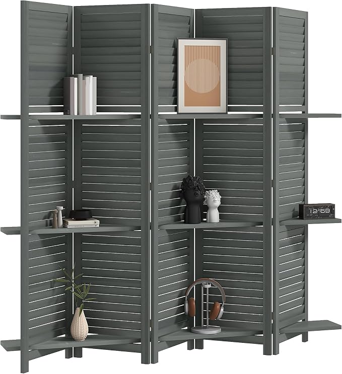 HOMCOM Room Divider with Shelves, 5 Panel, 3 Display Shelves, Folding Storage by HOMCOM