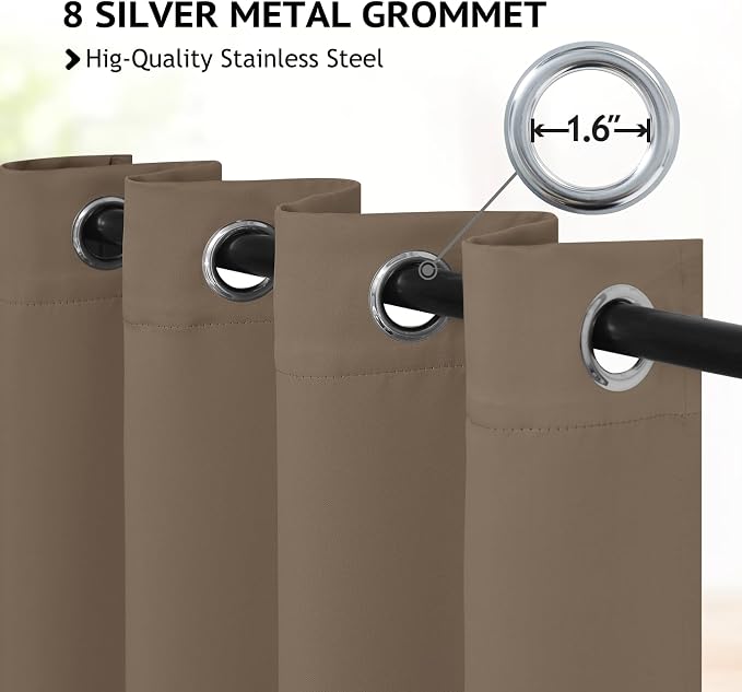 COSVIYA Grommet Room Darkening Khaki Curtains 84 inch Long - Image 3