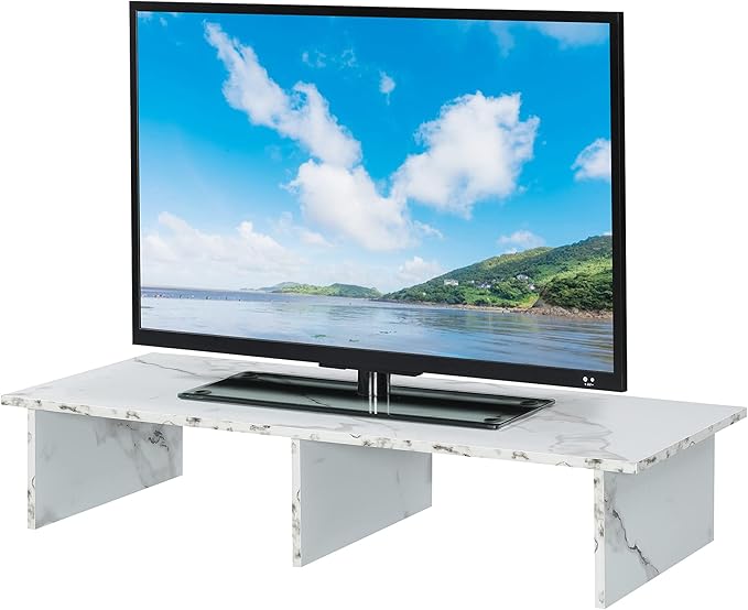 Convenience Concepts Designs2Go Wide TV Riser 42", for TVs up to 46" - Contemporary TV or Computer Riser for Living Room, Modern Office, Den, White Faux Marble