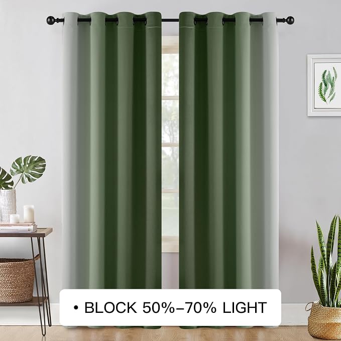 COSVIYA Grommet Room Darkening Ombre Sage Green Curtains W52xL84 inch | - Image 2