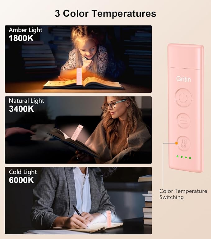 Gritin Book Light Rechargeable, Clip on LED Reading Light - Image 3