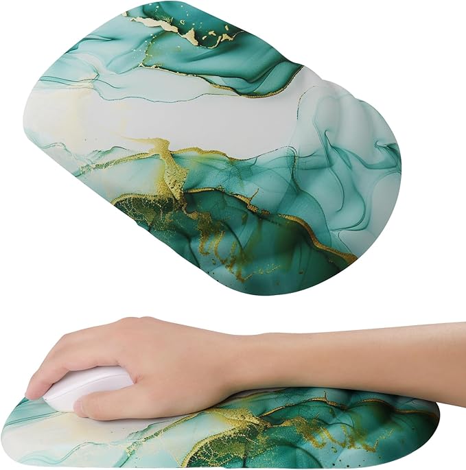 Mouse Pad Wrist Wrist Rest, Comfortable Memory Foam Wrist Rest, Non-Slip PU Base, Ergonomic Wrist Support and Arm Rests for Gaming, Office, Computer Use, Relieve Typing Pain-（Green Marble）