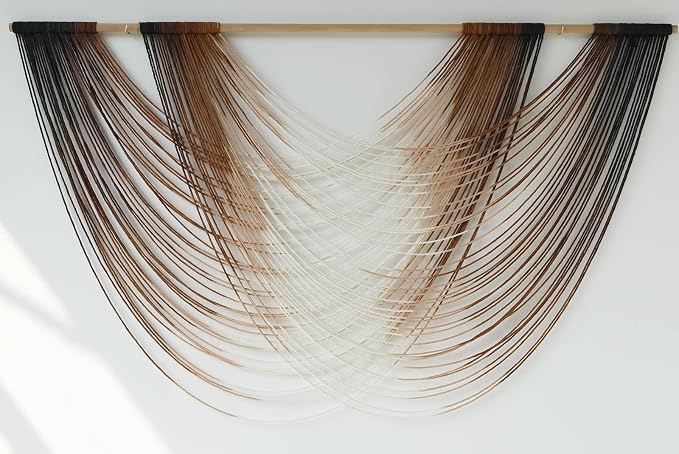 Macrame Wall Hanging Brown Dip Dyed Boho Fiber Art Decor 57"W*35"L | Warm Brown - Image 5