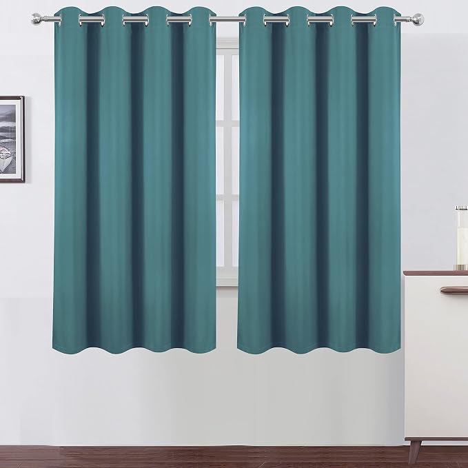 100% Blackout Curtains 52 x 63 Inch/Sea Teal Curtains 2 Panels - Image 2