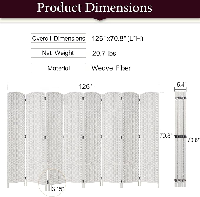 RHF Room Divider Panel, Partition Room Dividers, 8Panel Privacy Screen - Image 3