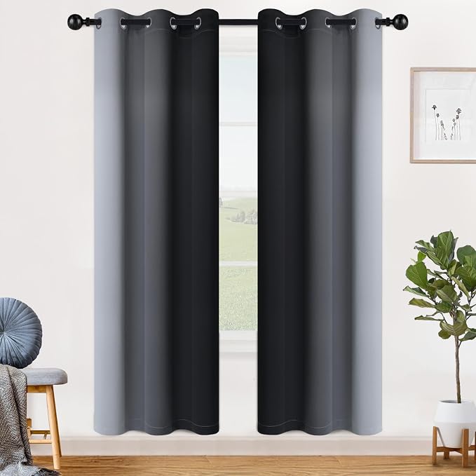 SimpleHome Ombre Black to Grey White Curtains - Image 2