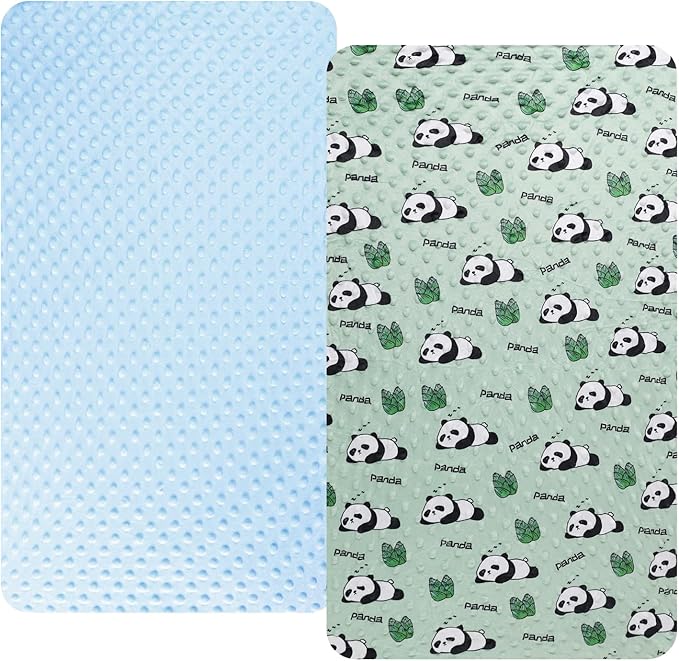 Dot Bassinet Sheet Set 2 Pack Stretch Fitted Cradle Sheets,Ultra Soft,Universal Fit Oval Rectangle Hourglass Pad/Mattress, for Baby Girls and Boys Light Blue, Panda