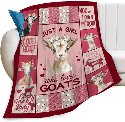 Goat Blanket Just A Girl Who Loves Goats Sheep Lamb Print Throw Blankets for Sofa Stuff Decor Soft Cozy Fleece Plush Flannel Gifts for Baby Kids Women Adults Lover 50"x60"