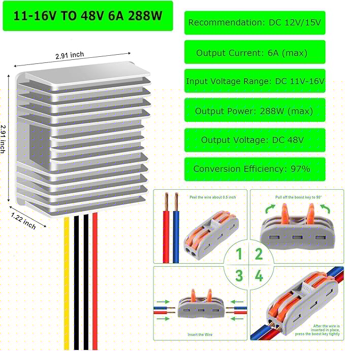 EAGWELL 12V to 48V Boost Converter 12 Volt to 48V 288W 6A Step Up Converter Voltage Regulator for Golf Carts, Club Car, Solar System, RV, LED Lights