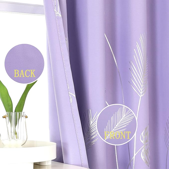 Lilac Blackout Curtains for Living Room, Room Darkening Curtains - Image 3