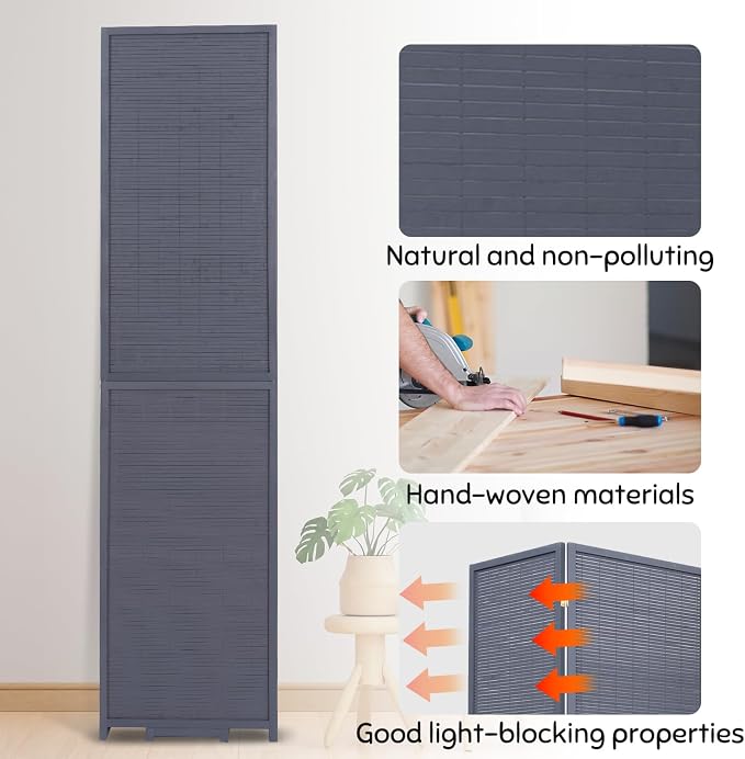 Bamboo Mesh Woven Room Divider 5.6FT, 6 Panel Folding Privacy Screen, Folding - Image 3