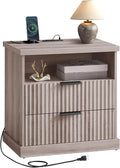 VASAGLE Nightstand with Charging Station, 2 Drawers, Open Shelf | Bedside Table by Unknown