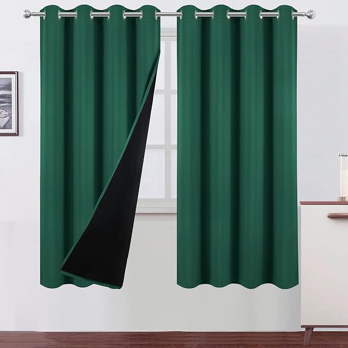 100% Blackout Curtains 52 x 72 Inch/Green Curtains 2 Panels by Lemomo