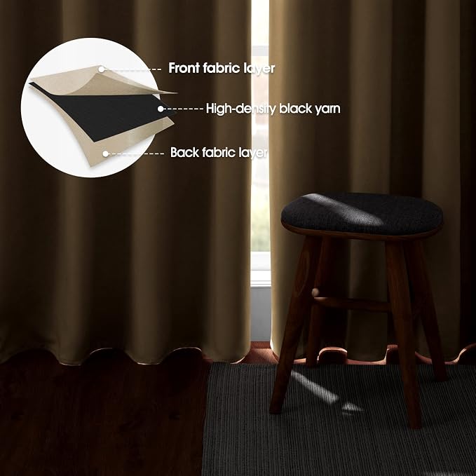 HOMEIDEAS Blackout Curtains for Bedroom 52 X 96 Inch Long 2 Panels Set Beige - Image 3